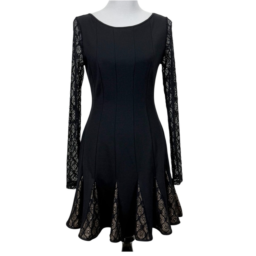 Catherine Malandrino Black Fit & Flare Lace Sleeve Dress Gothic Cocktail Women’s - Picture 10 of 10